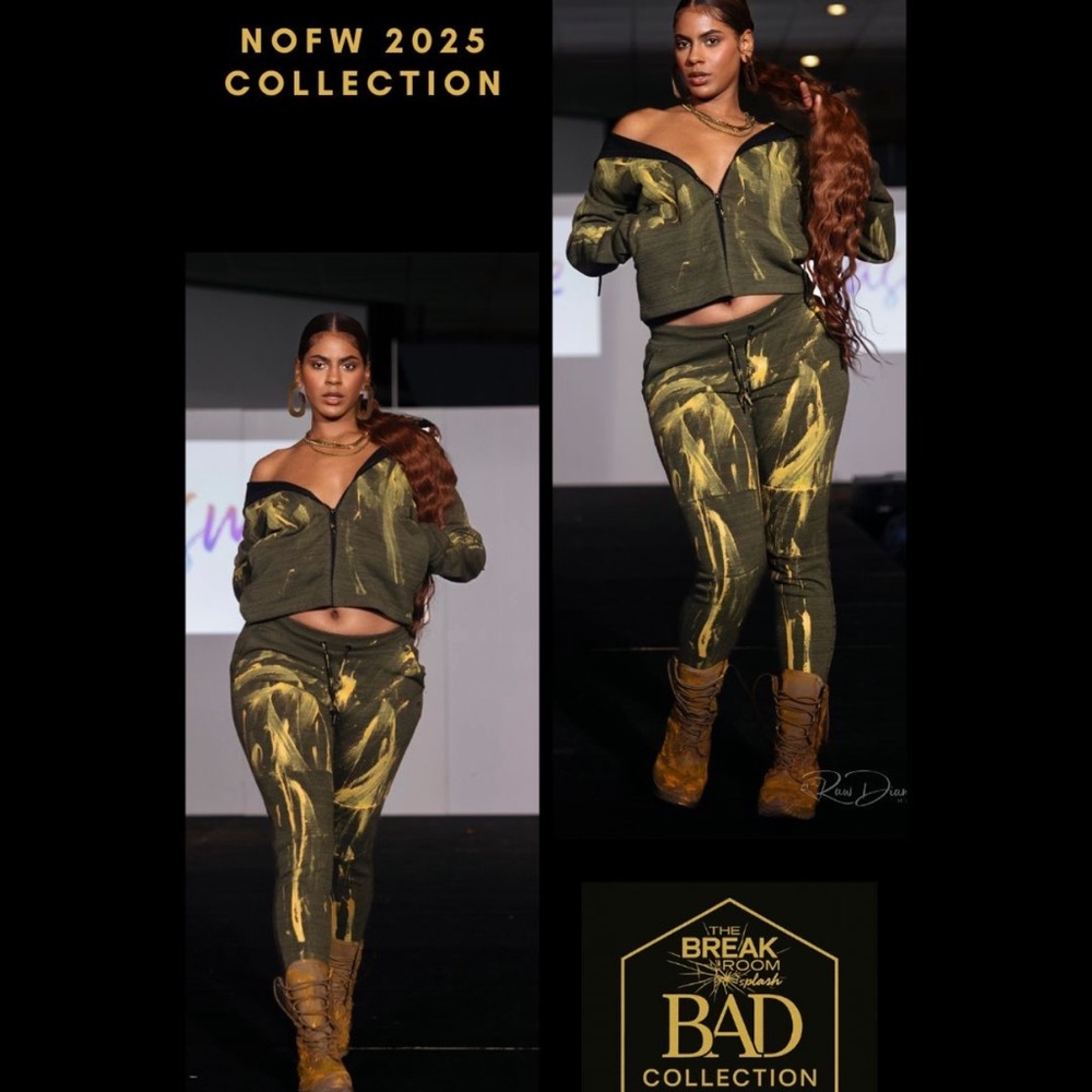 Custom Green Yellow Painted Hoodie and Joggers Set, Size: Small ✅